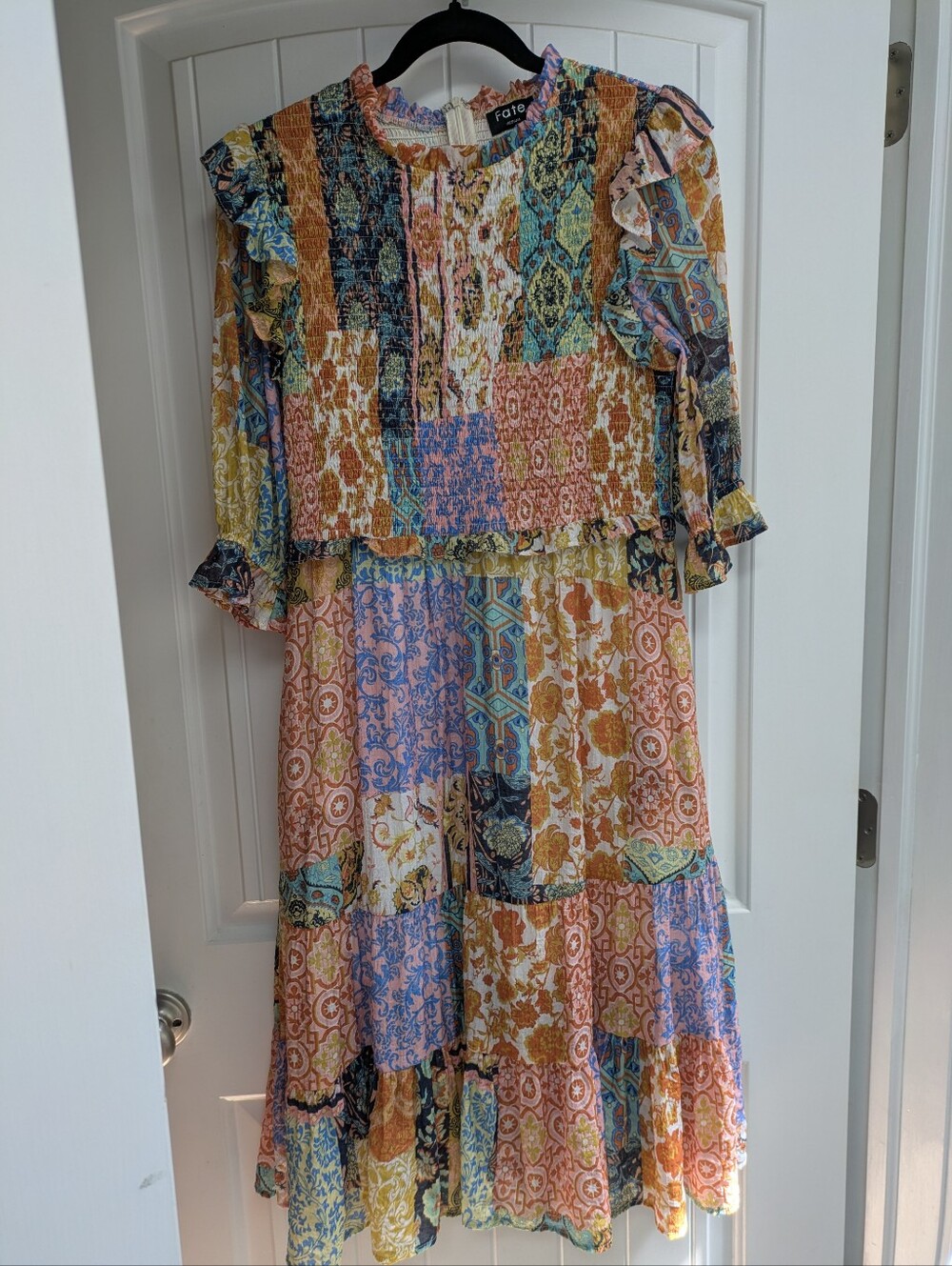 Fate Multicolor Patchwork Maxi Dress in Blue, Pink, Mustard, Green